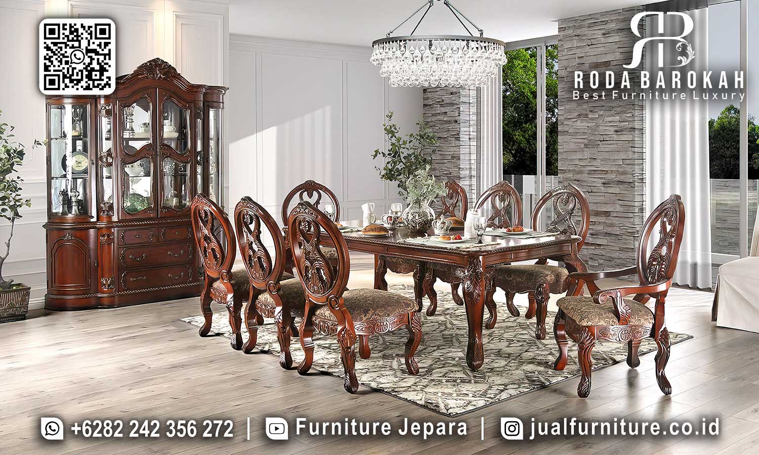 Meja Makan Jepara Mewah Castello Bahan Berkualitas SMM-631