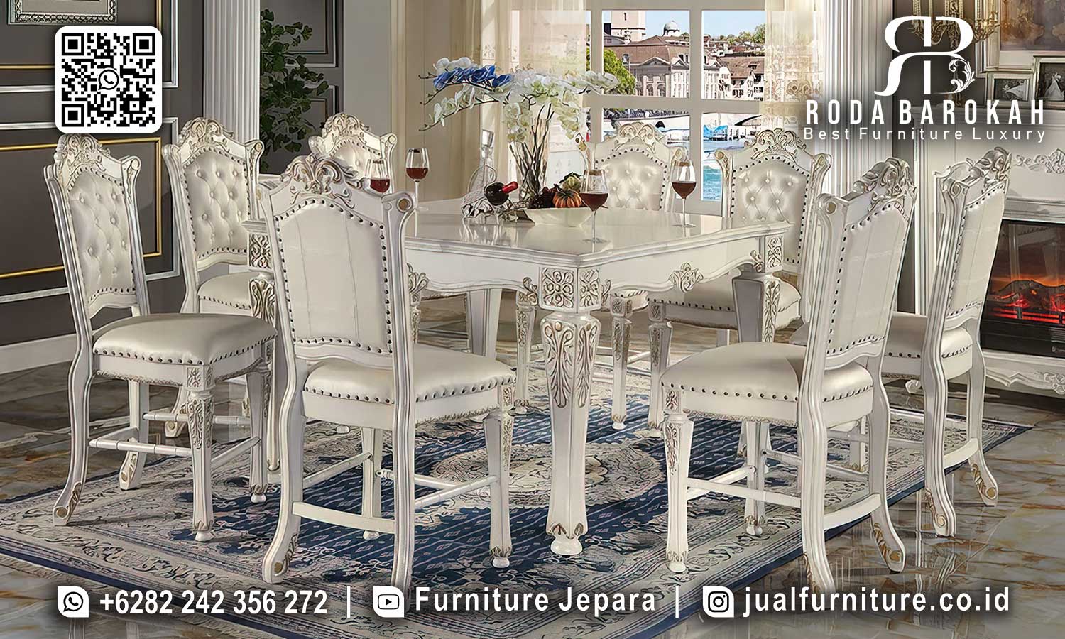 Meja Makan Jepara Mewah Terbaru Dubrovnik Anti Lembab SMM-649