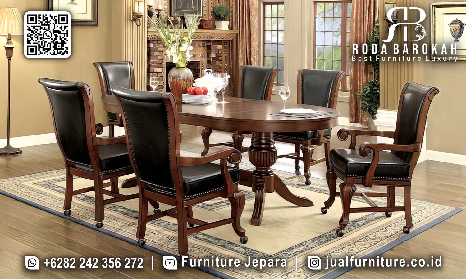 Meja Makan Mewah Jatu Terbaru Victoria Workshop Jepara SMM-663