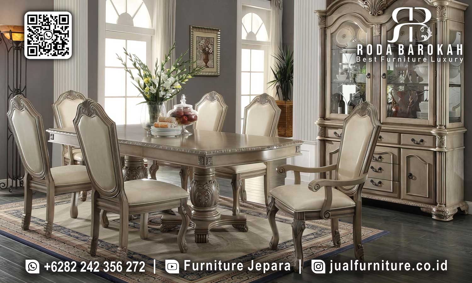 Meja Makan Mewah Klasik Florence Produksi Jepara SMM-653