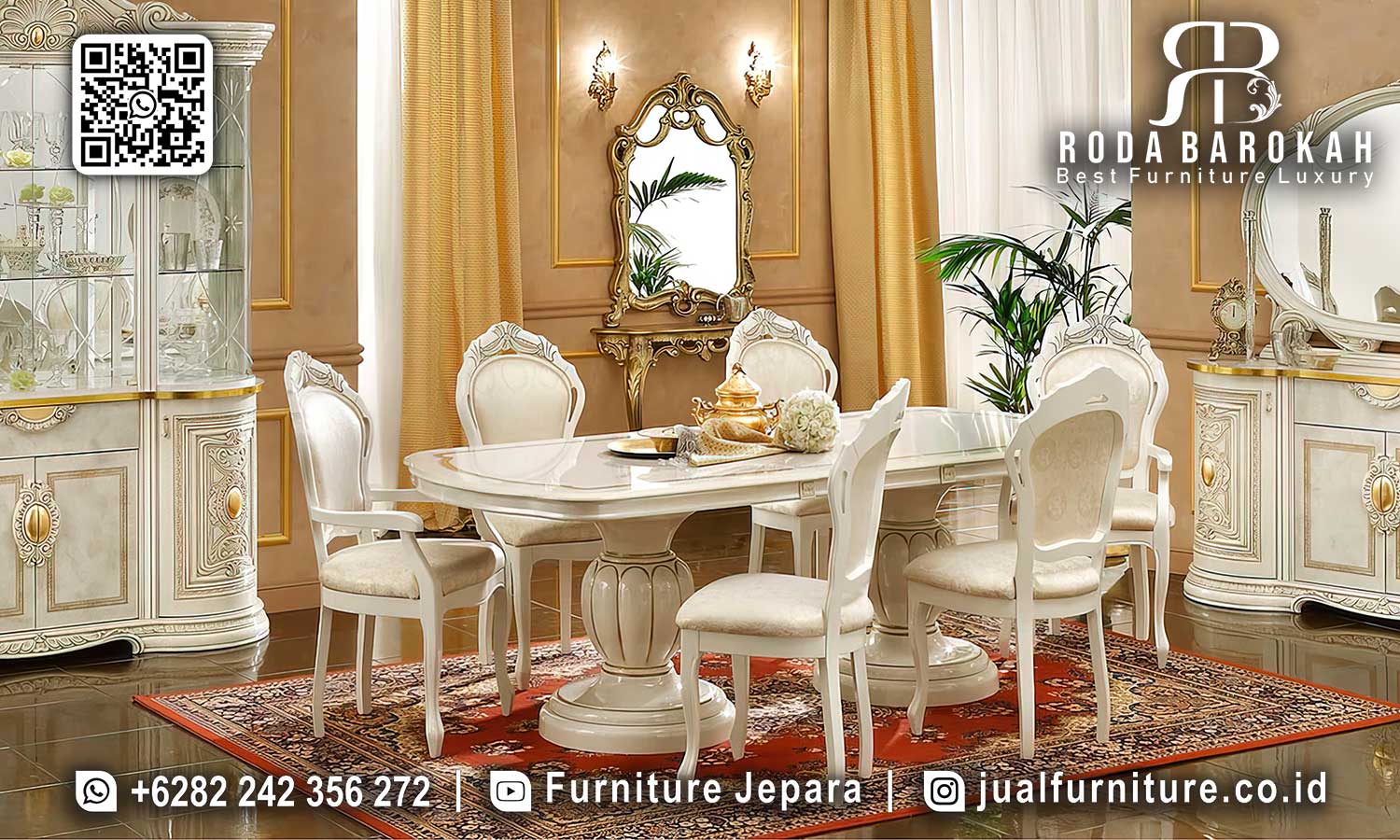 Meja Makan Klasik dengan kayu jati dan desain elegan cocok untuk ruang makan Anda. Dapatkan keindahannya segera!