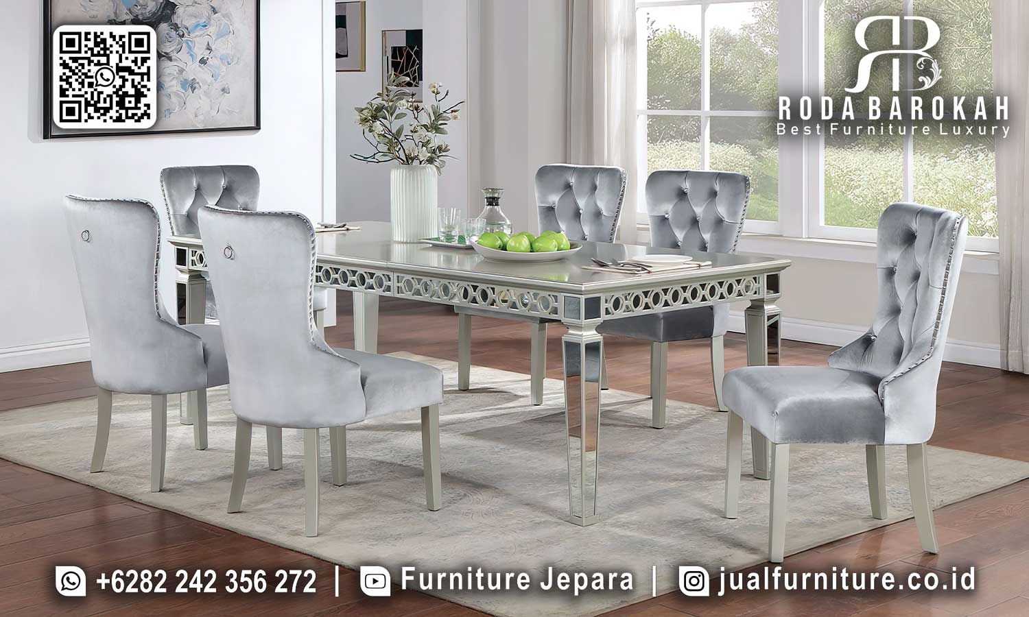 Meja Makan Modern Mewah Ravenna Relief Detail SMM-661
