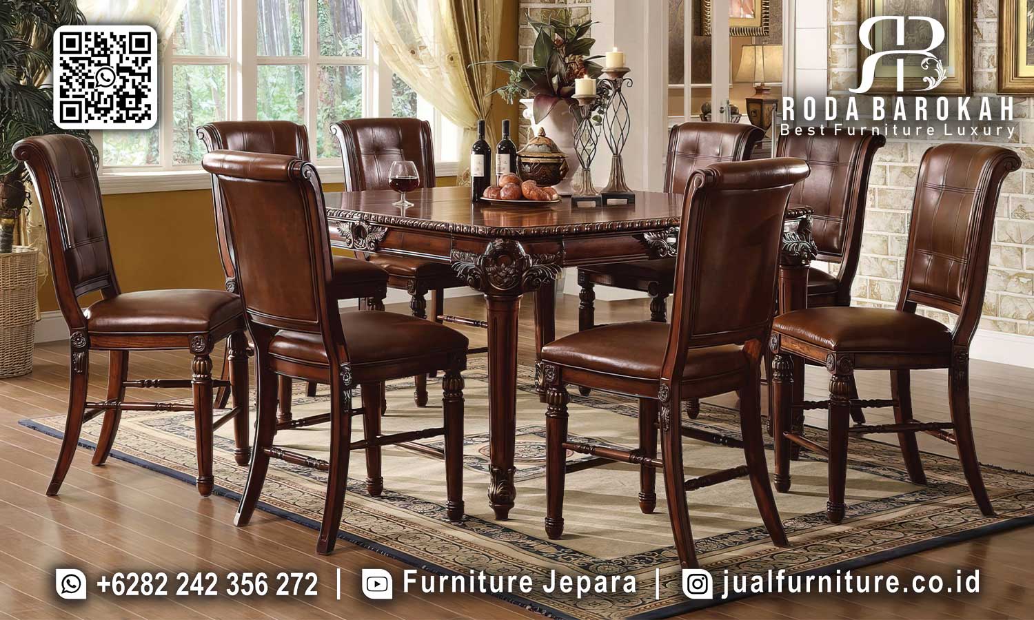 Meja Makan Natural Jati Portofino Ramah Lingkungan SMM-658