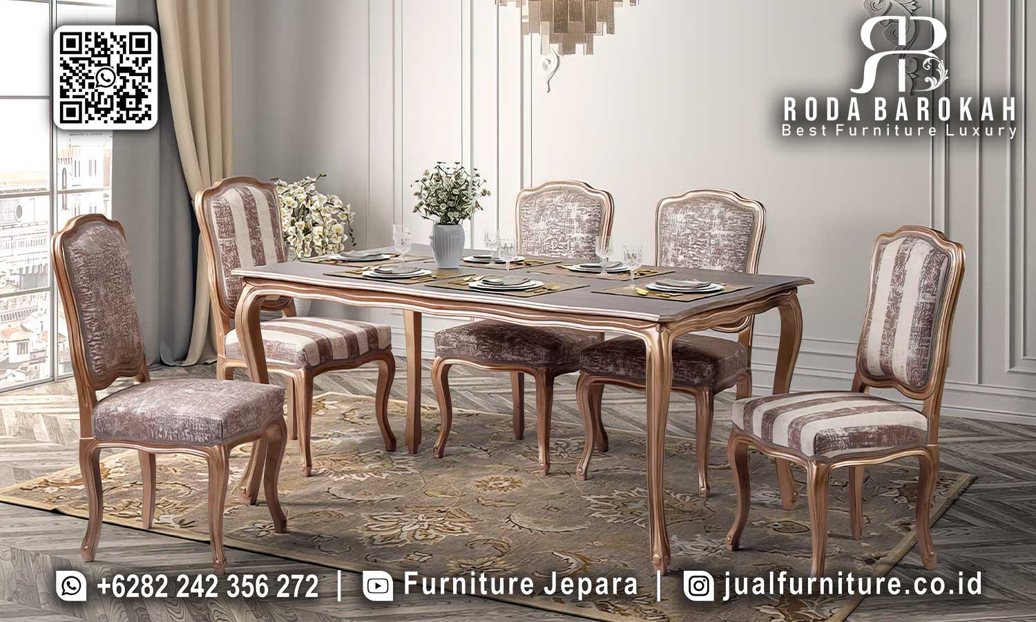 Meja Makan Ukir Mewah Napoleon Tampilan Eksklusif SMM-615