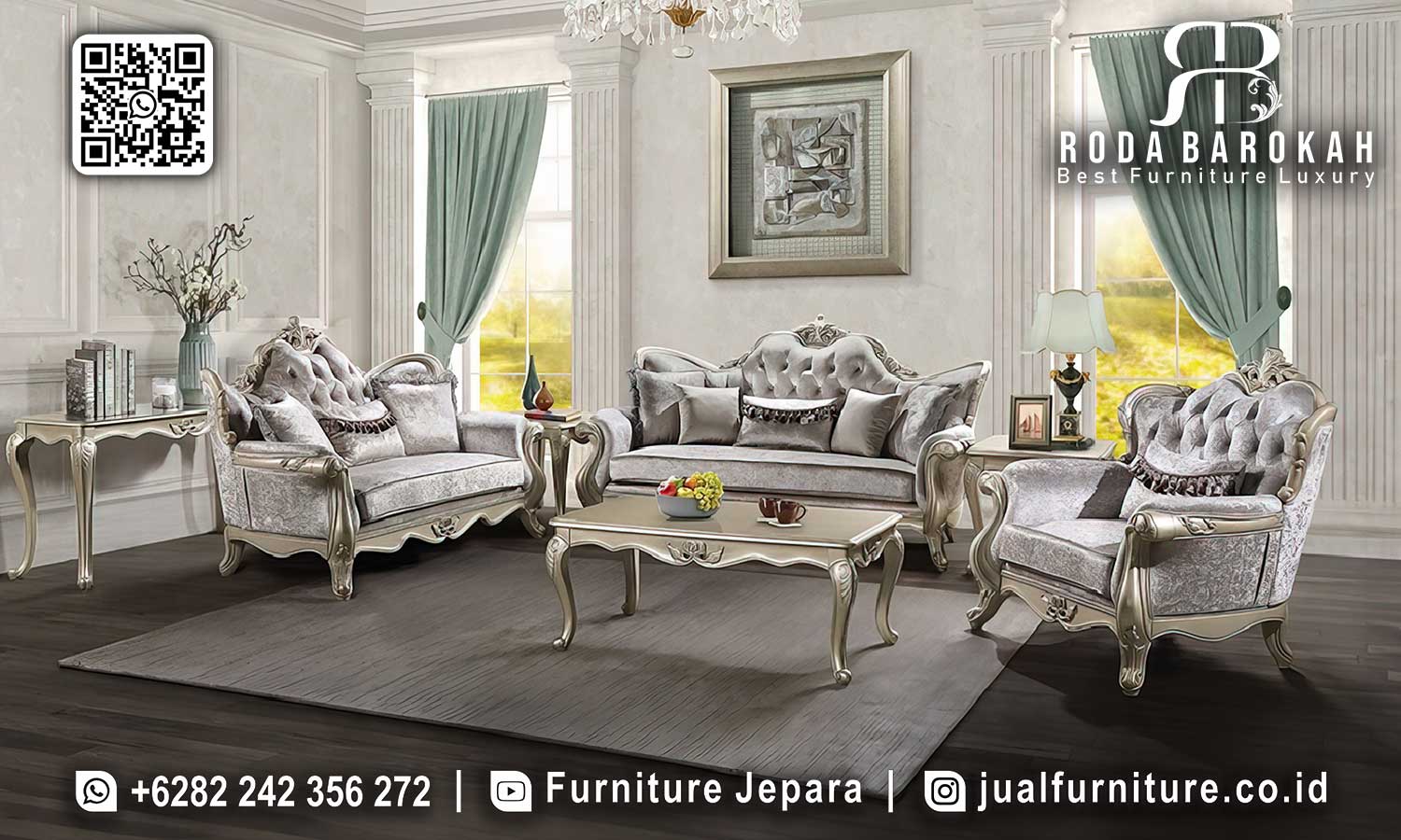 Nikmati kemewahan Sofa Tamu Bergamo dengan kayu jati dan ukiran elegan, sempurna untuk memberi pesona pada ruang tamu Anda.