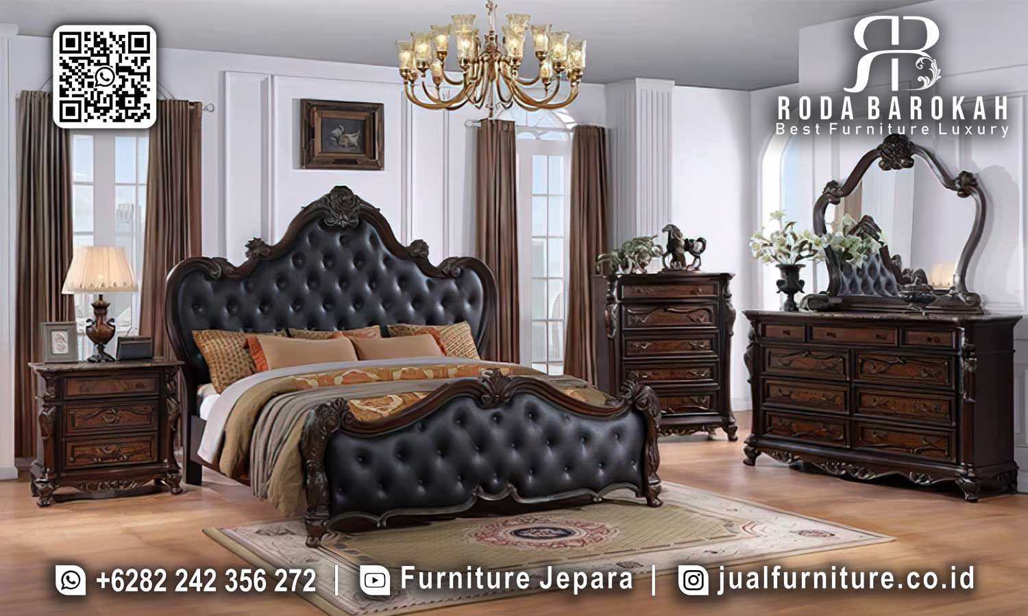 Model Tempat Tidur Jati Mewah Siena Konstruksi Solid STT-513