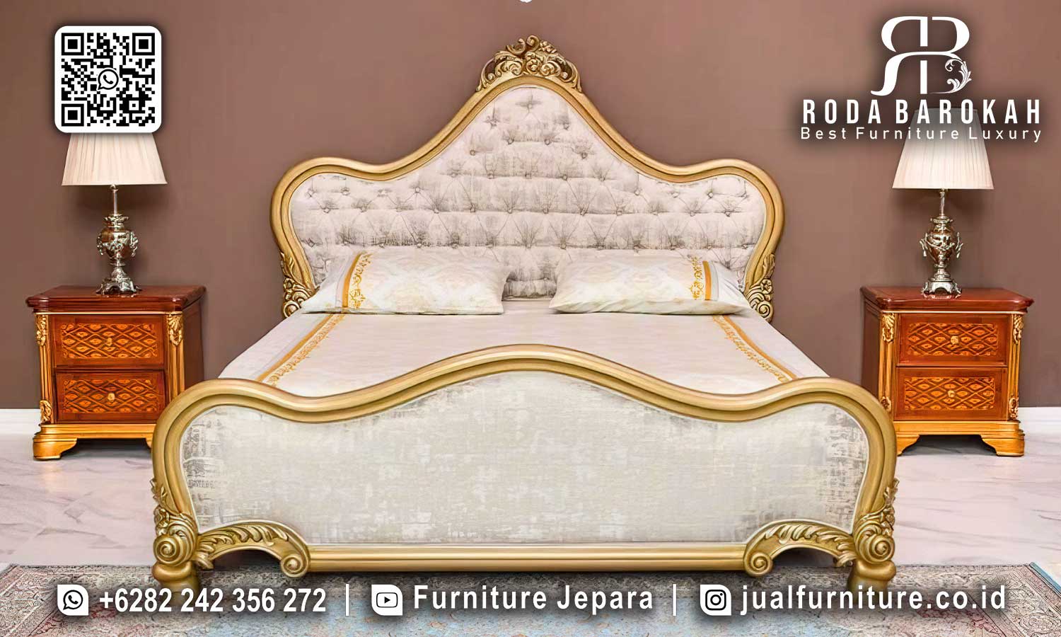 Produk Tempat Tidur Gold Mewah Noblesse Ukiran Tangan STT-479