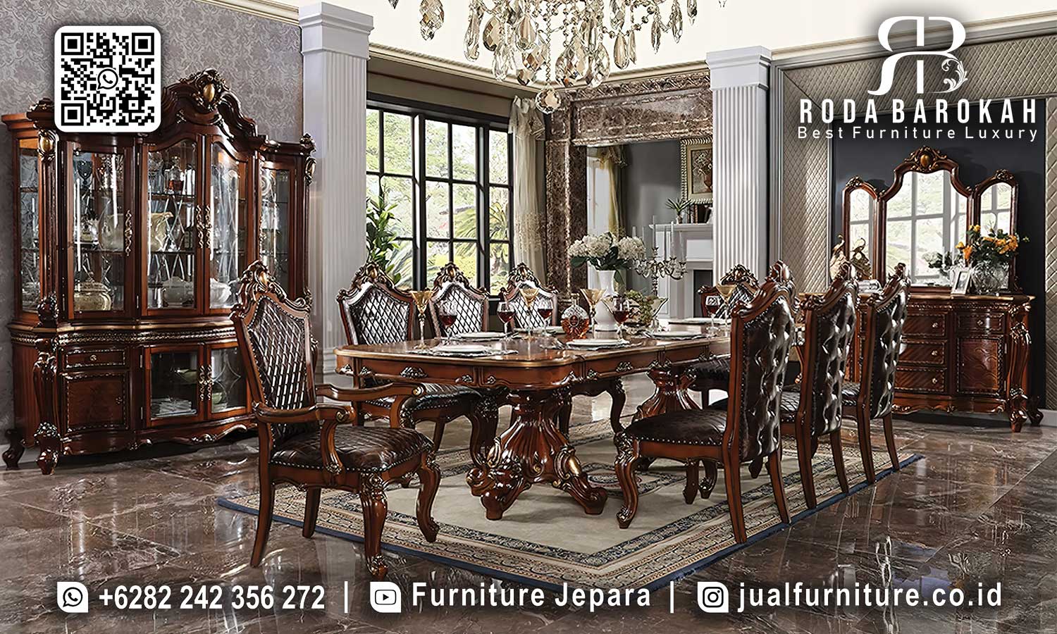 Tingkatkan suasana makan Anda dengan Set Meja Makan Jati Jepara ini. Dapatkan nuansa elegan dan nyaman untuk keluarga.