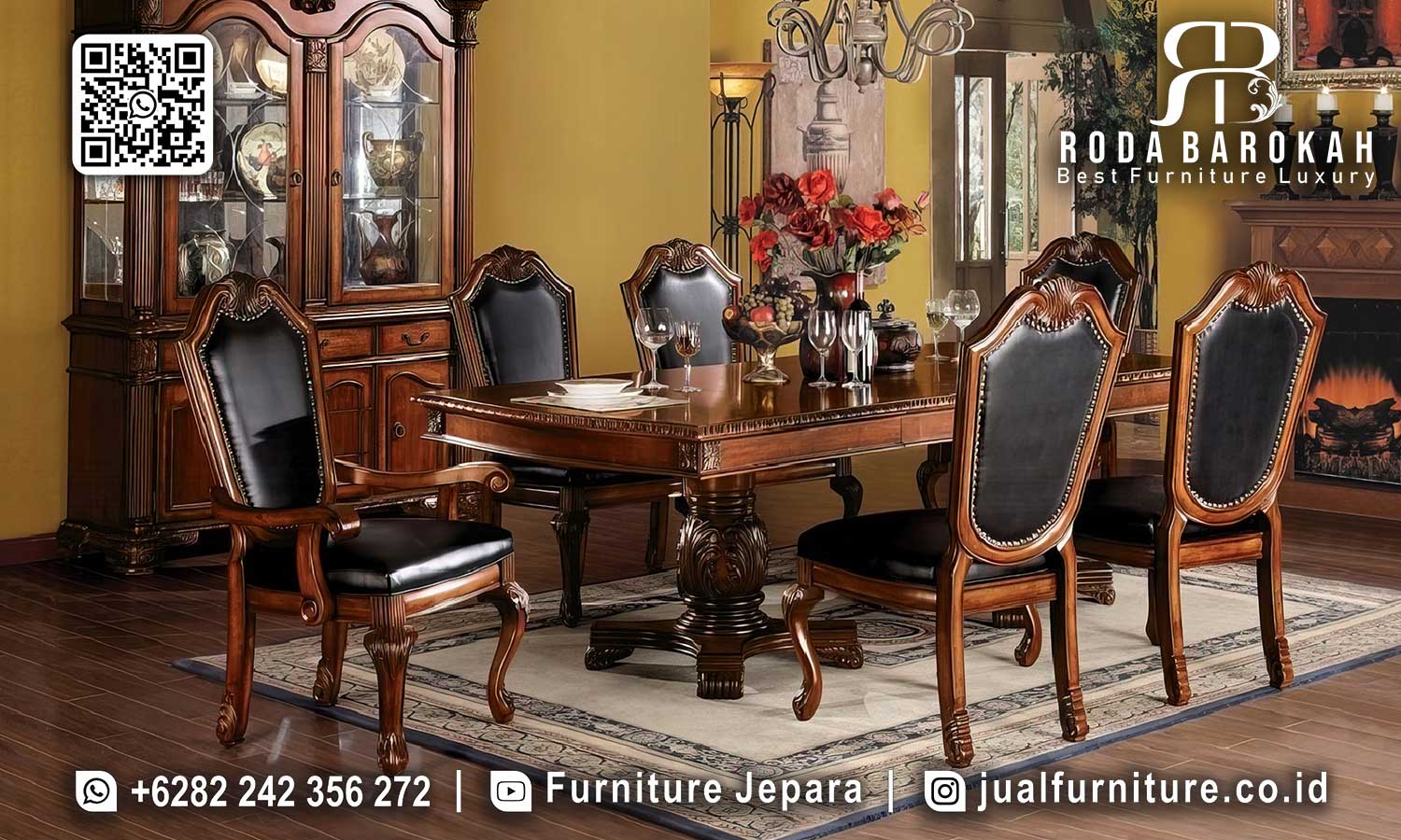 Set Meja Makan Jati Natural Palazzo Pengerjaan Halus SMM-652