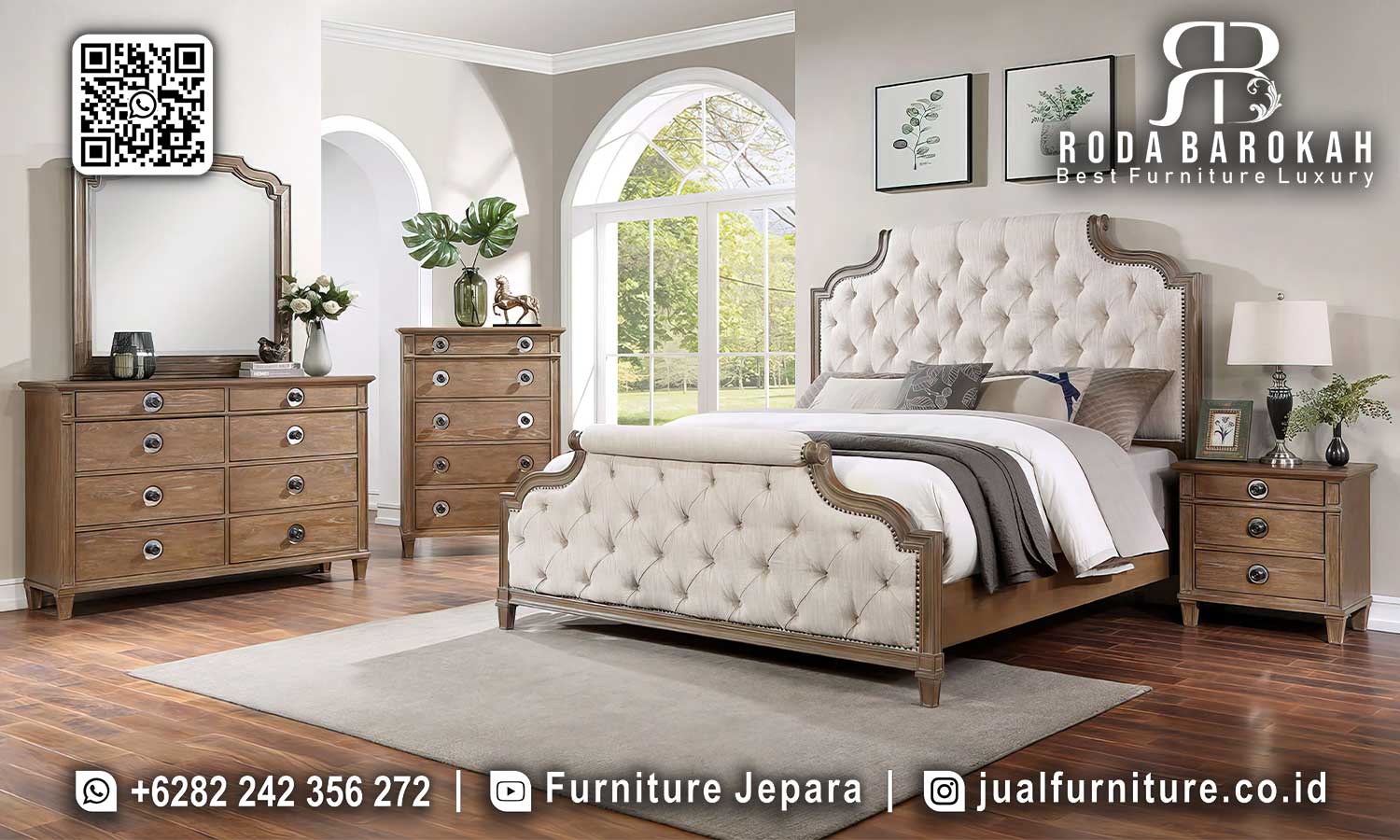 Nikmati kenyamanan dan kemewahan dengan Set Tempat Tidur Jati Natural Casablanca. Segera miliki untuk kamar impian Anda!