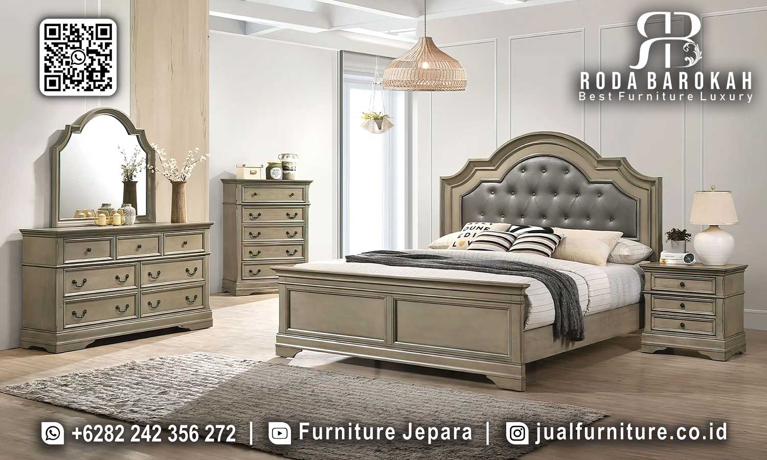 Set Tempat Tidur Mewah Klasik Ferrara Detail Ornamen STT-495