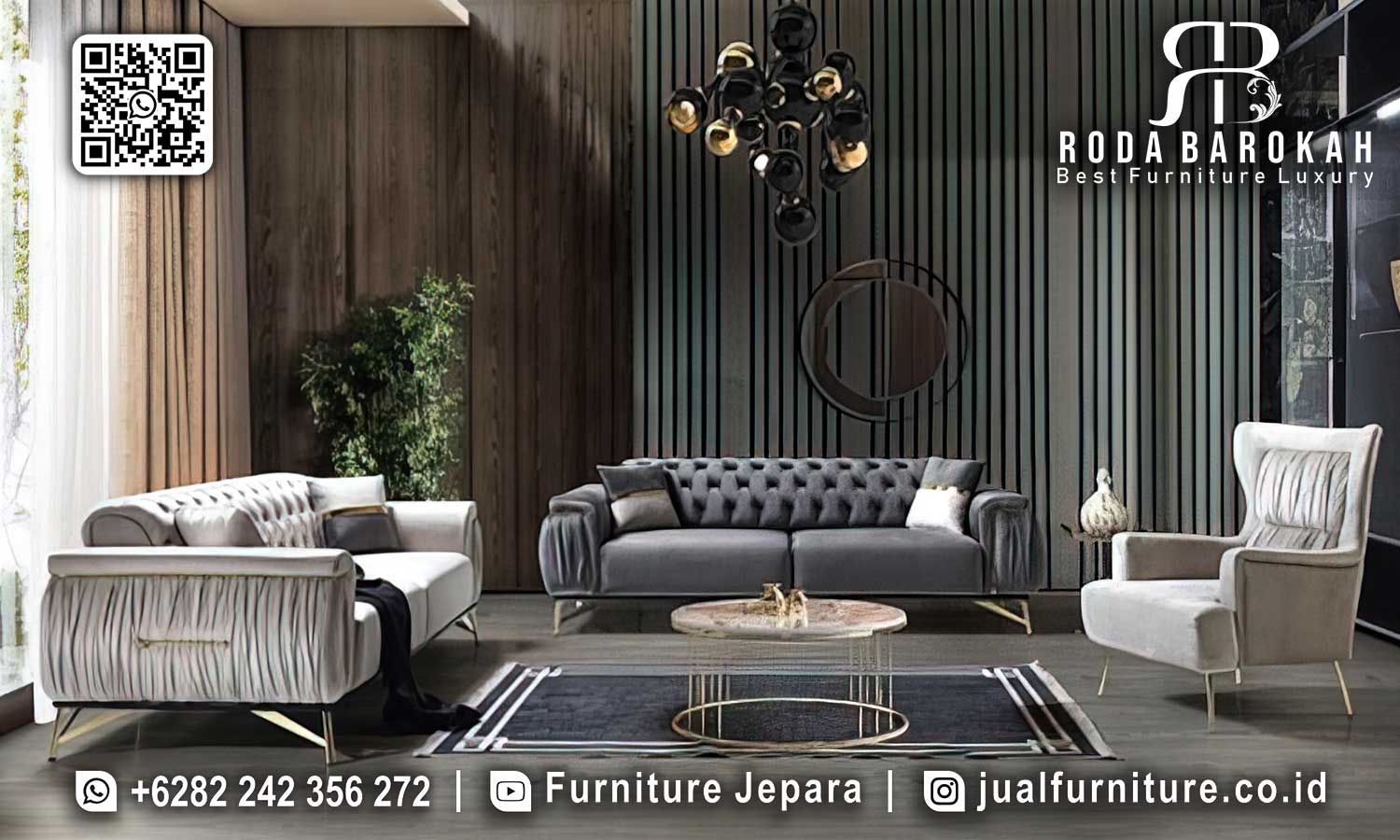 Sofa Ruang Tamu Modern Mewah Modena Kerajinan Jepara SMM-624