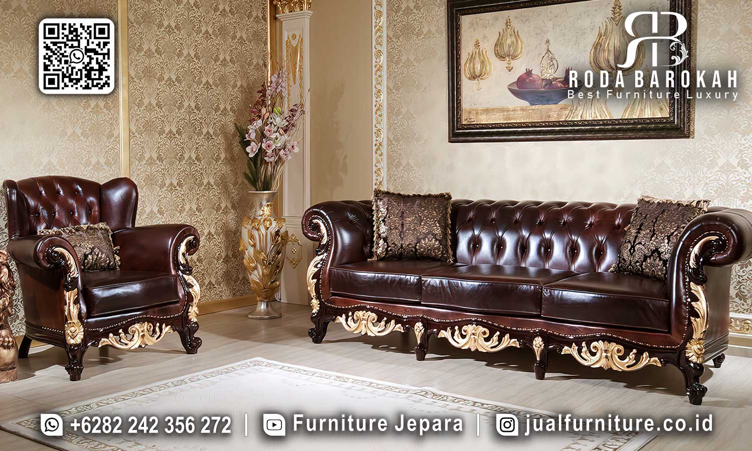 Sofa Tamu Kulit Chester Mewah Brescia Material Pilihan SMM-626