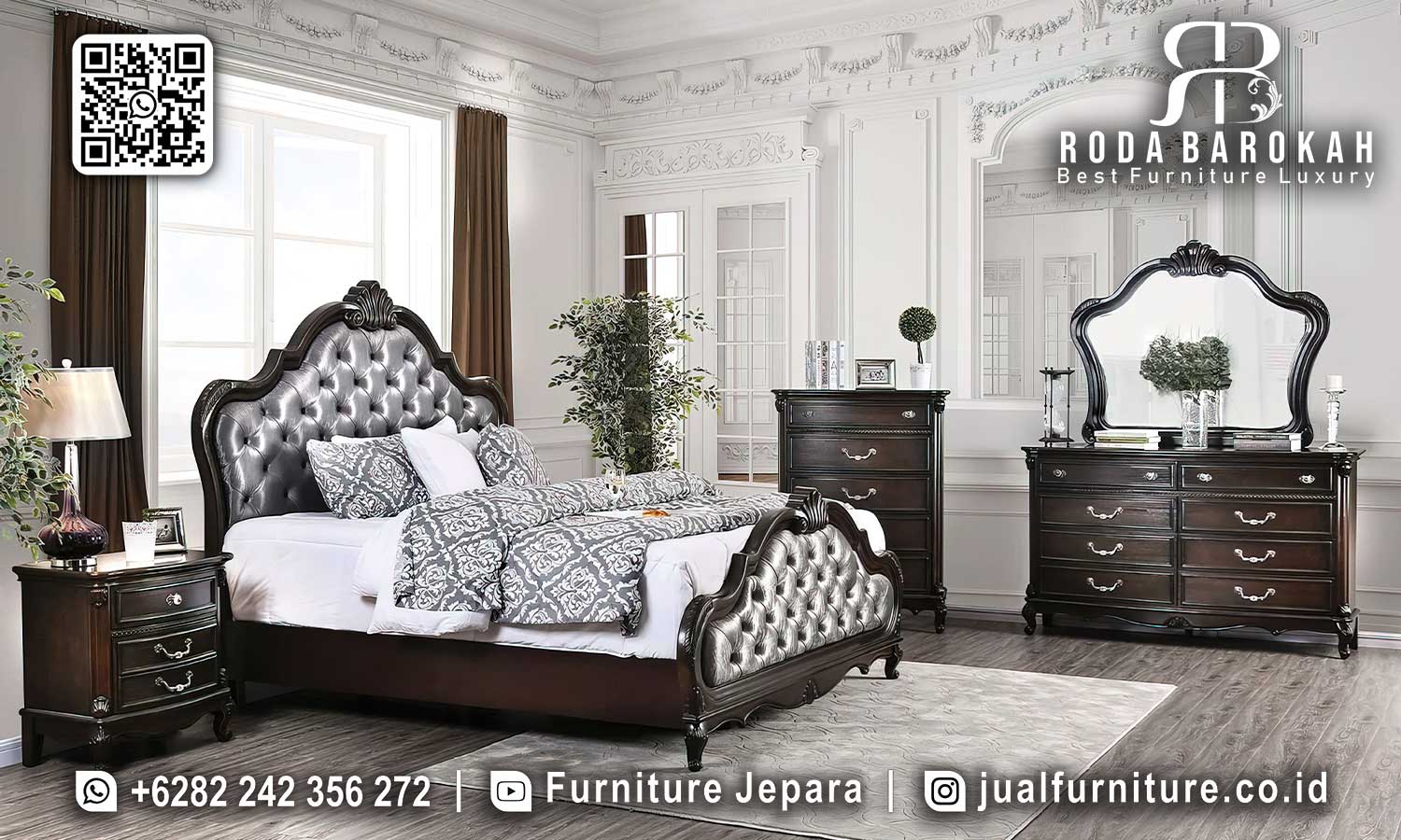 Tempat Tidur Mewah Jati Louis Nuansa Antik STT-489