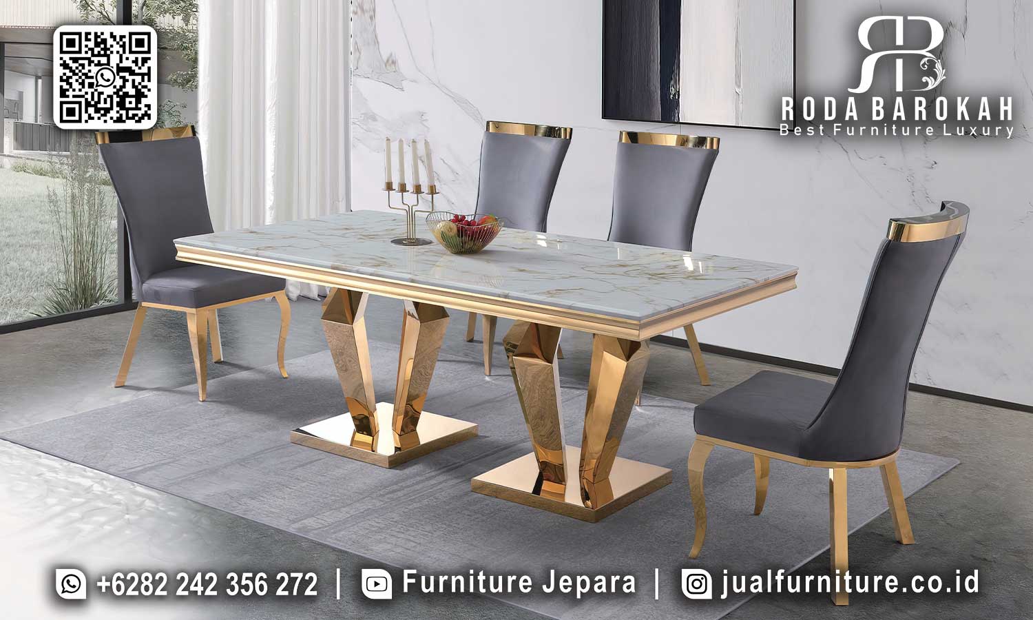 Desain Meja Makan Stainless Modern Classico Bernuansa Klasik SMM-684