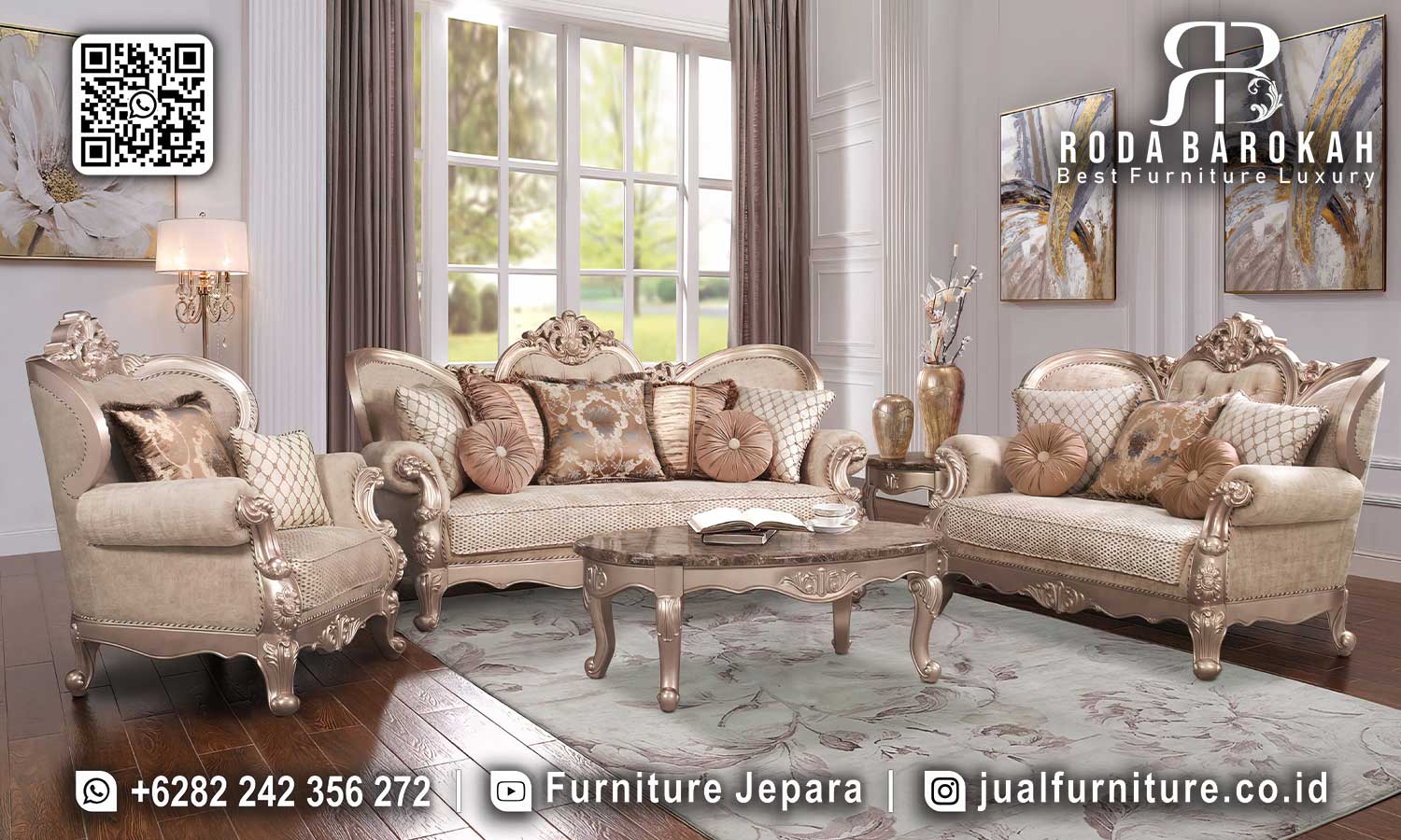 Desain Sofa Mewah Ukir Jepara Eleganza Ukiran Presisi STM-950