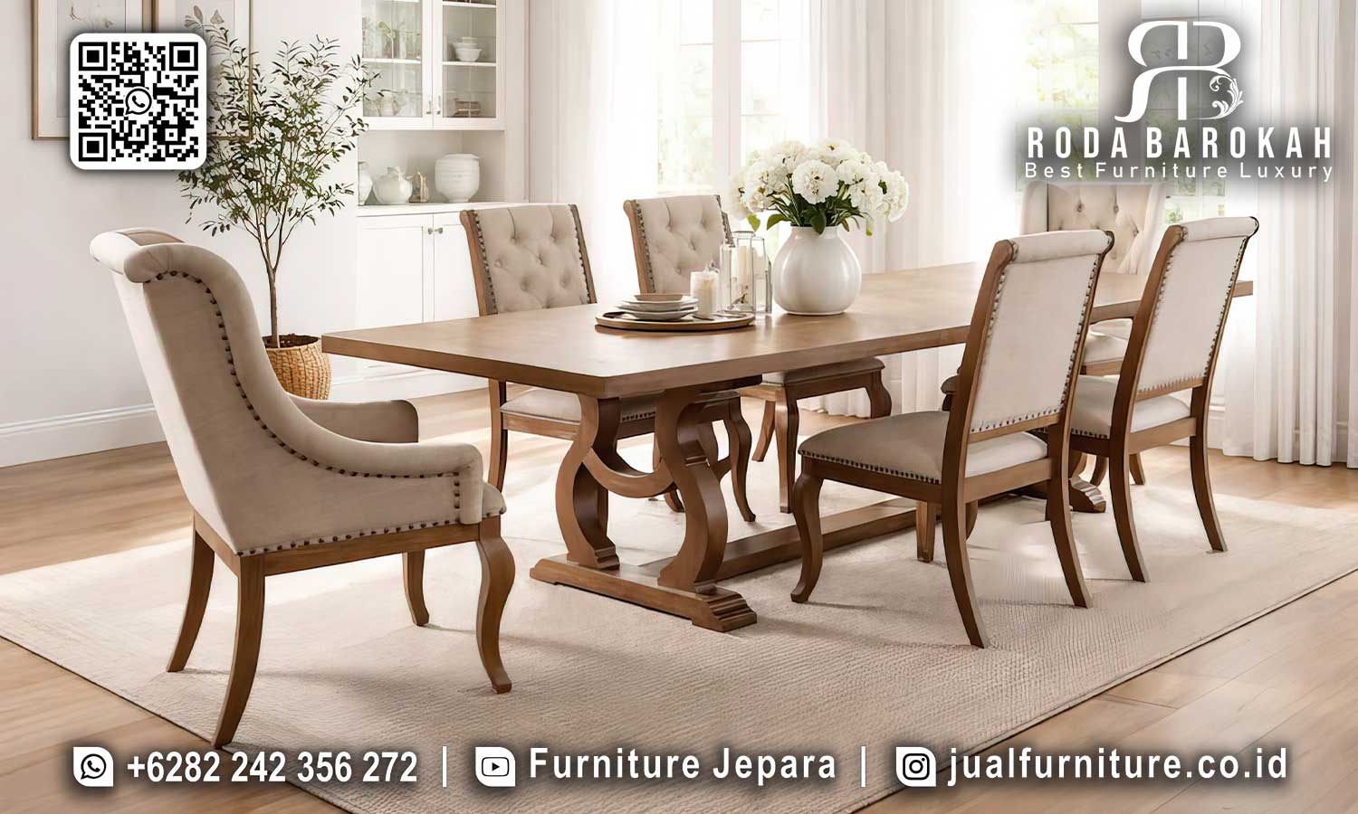 Jual Meja Makan Jati Mewah Tudor Relief Halus SMM-672