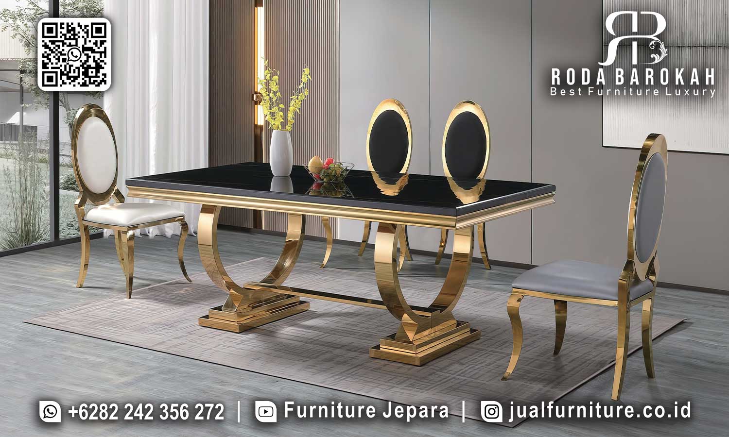 Jual Meja Makan Stainless Mewah Bourbon Pengerjaan Halus SMM-685