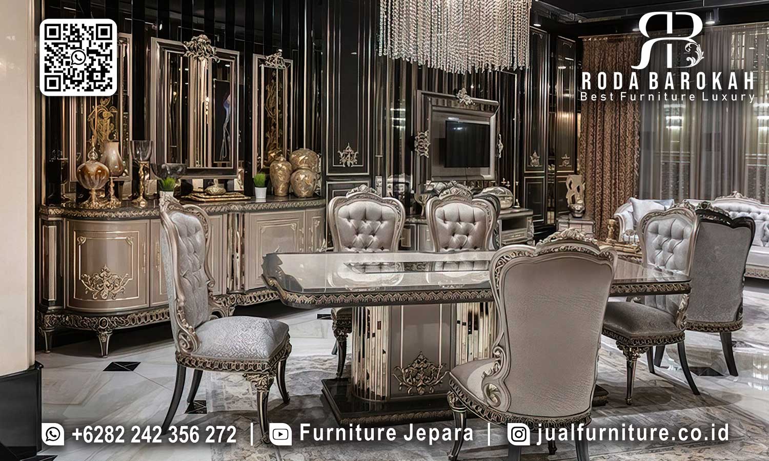 Klasik Desain Meja Makan Mewah Medici Kualitas Premium SMM-718