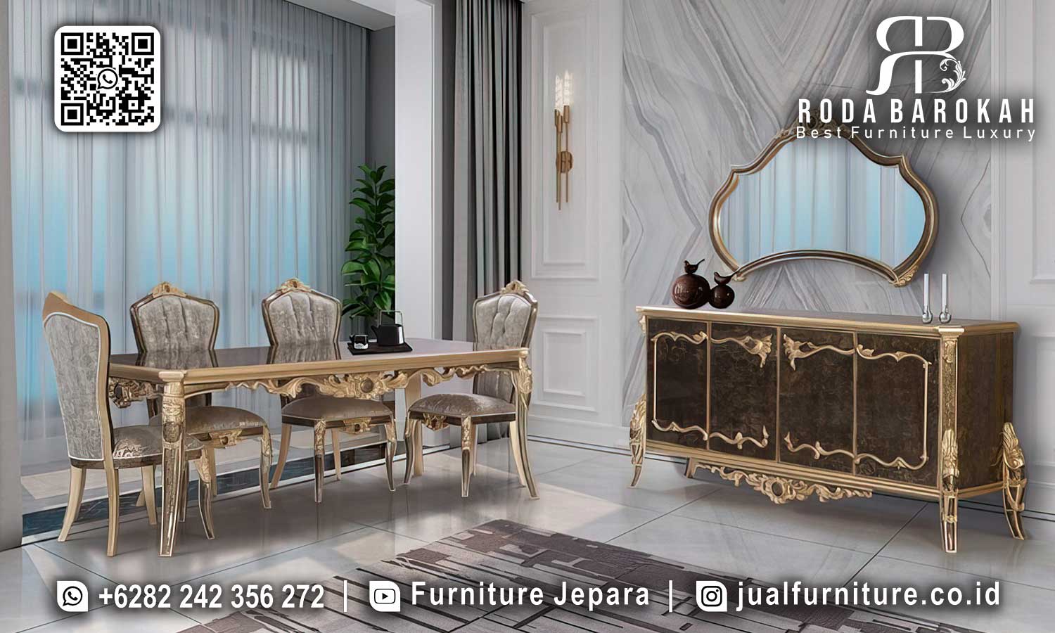 Meja Makan Gold Terbaru Villa Pengerjaan Presisi SMM-721