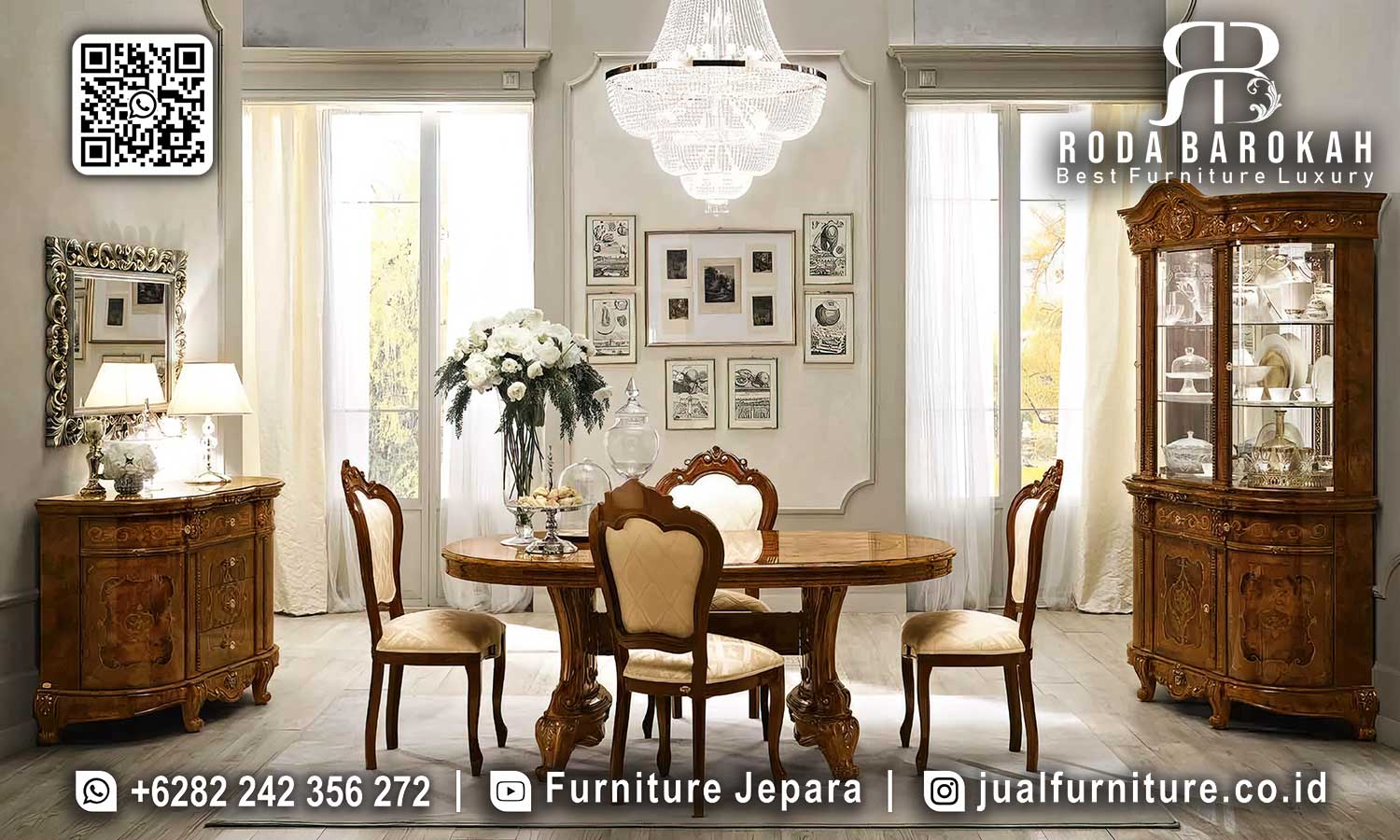 Meja Makan Jati Bundar Maestro Motif Antik SMM-708