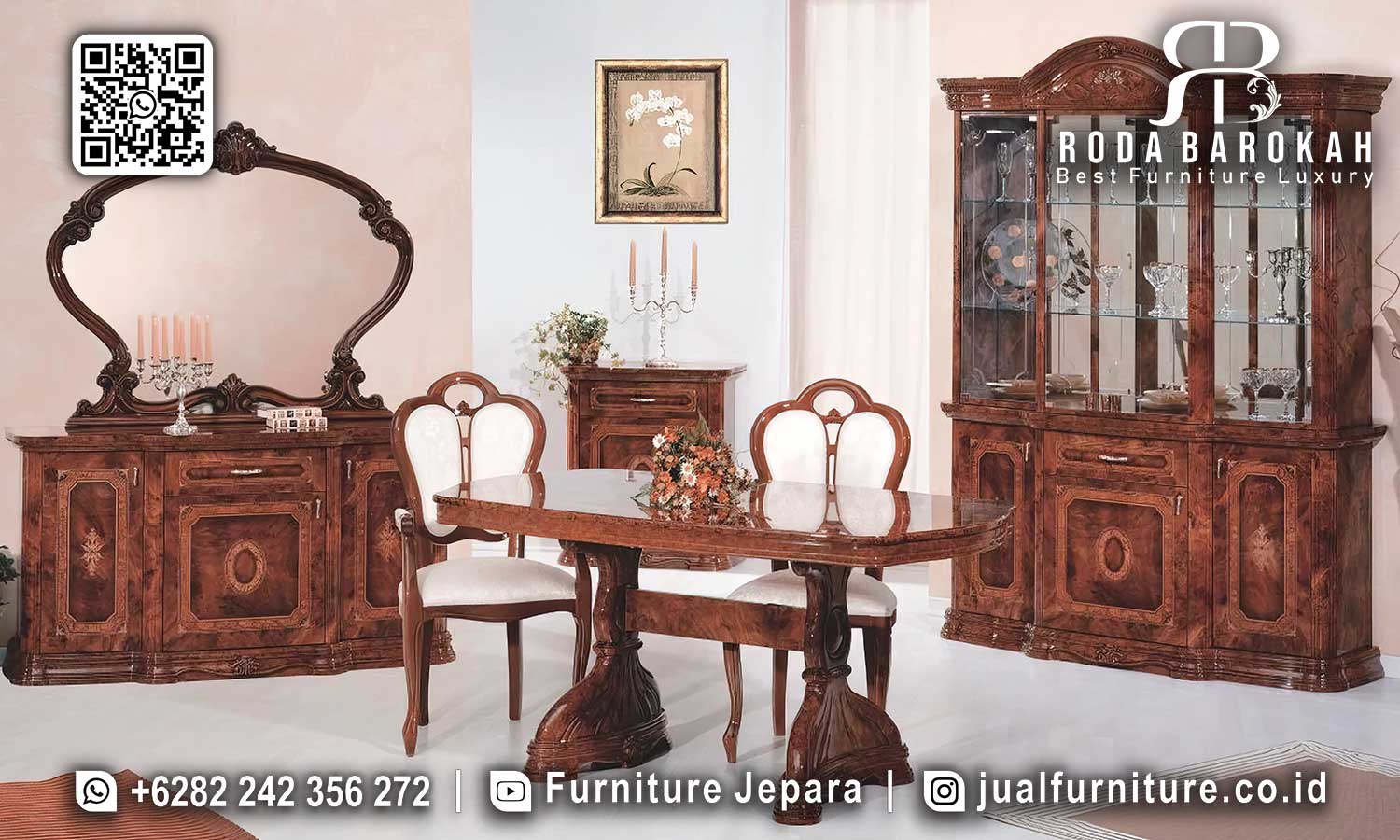 Meja Makan Jati Jepara Mewah Palazzo Desain Antik SMM-709