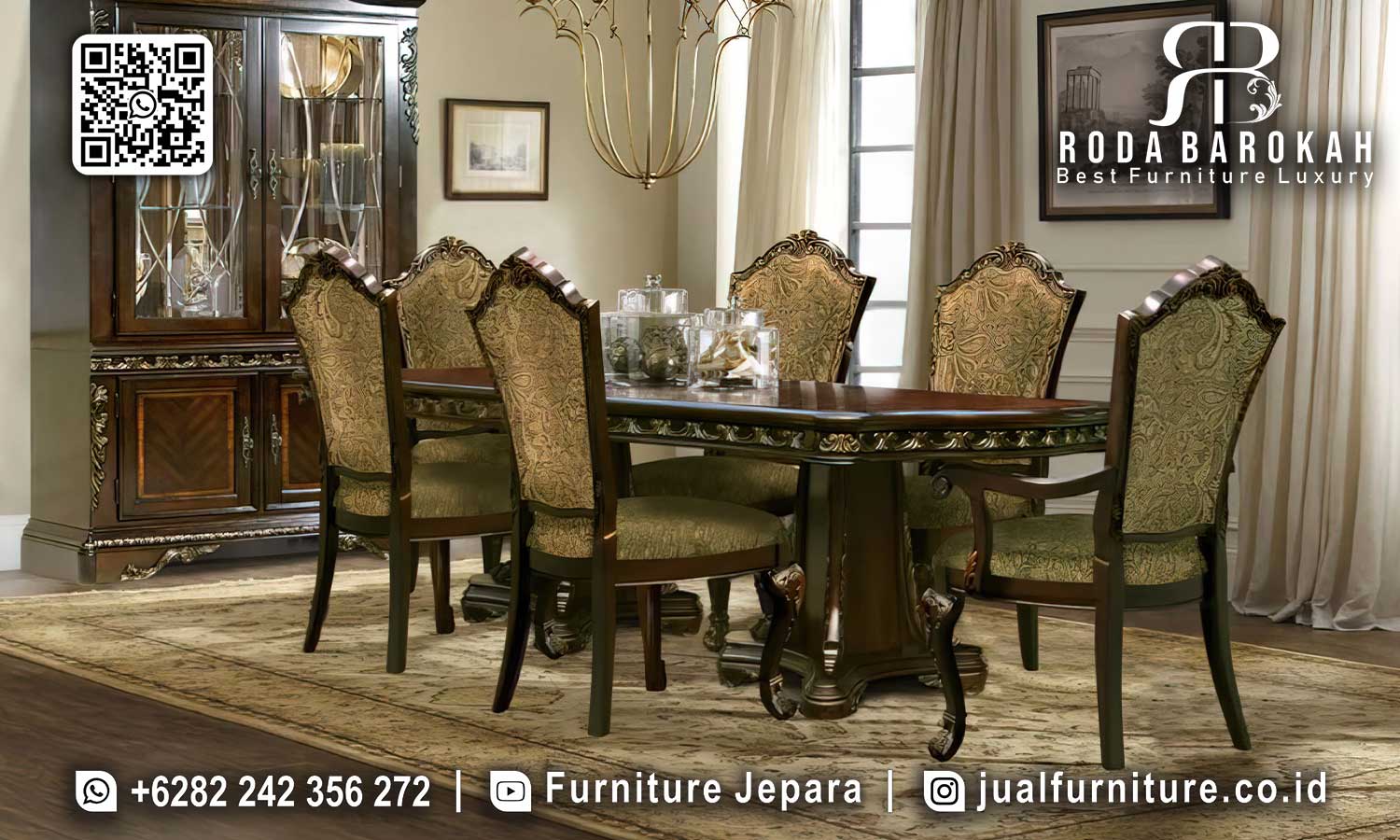 Meja Makan Jati Mewah Andalusia Desain Refined SMM-678