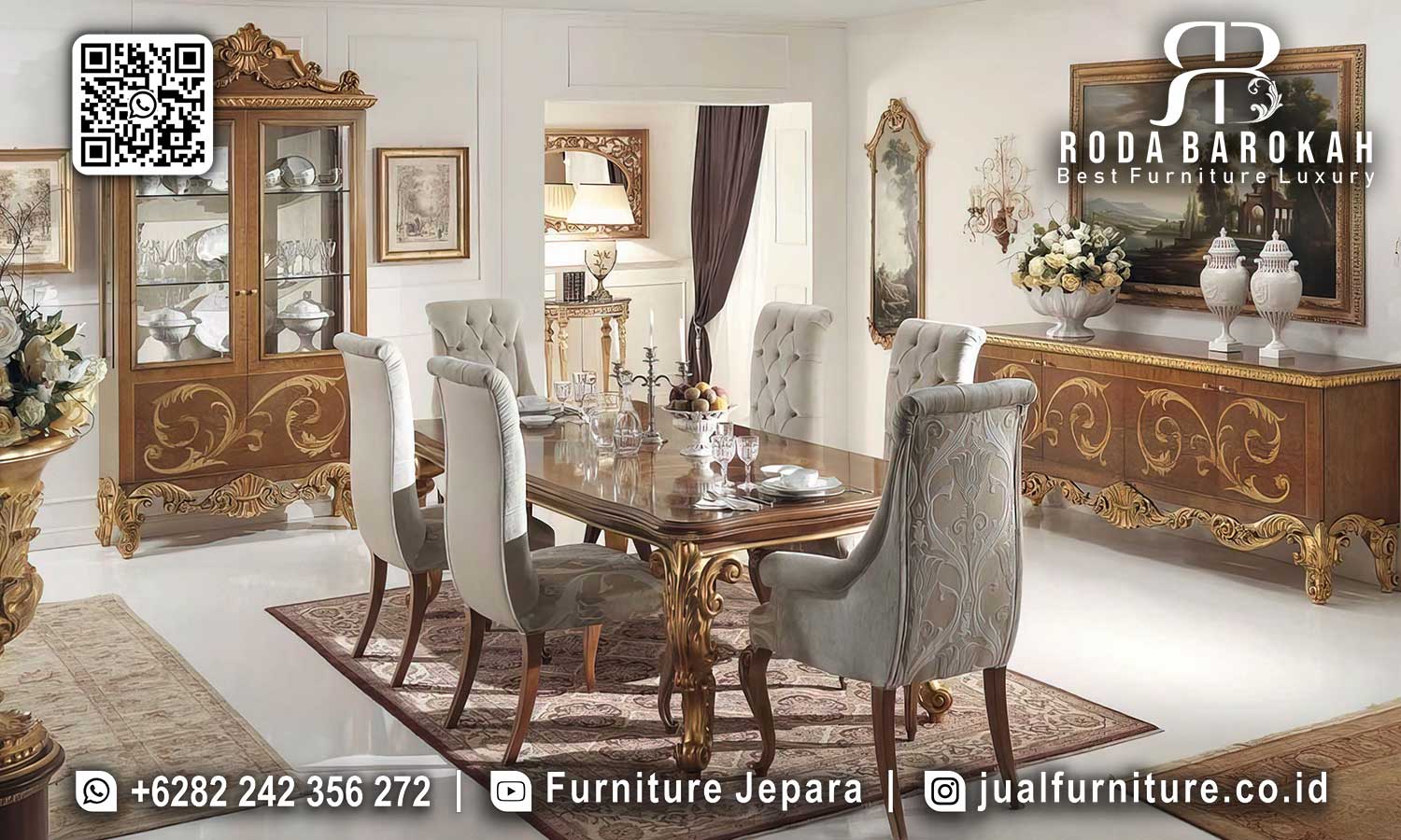 Meja Makan Jati Mewah Classico Pengerjaan Detail SMM-681