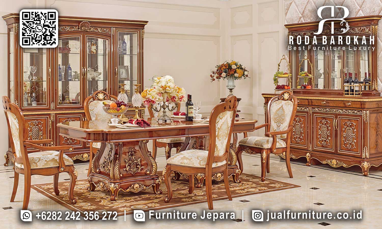 Meja Makan Jati Natural Mewah Cortile Kesan Eksklusif SMM-699