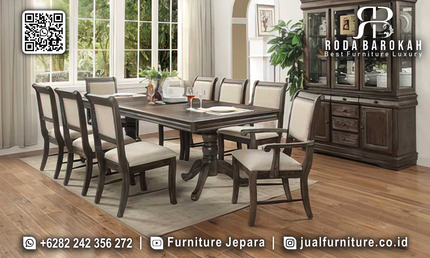 Meja Makan Jati Natural Noblesse Ukiran Artistik SMM-703