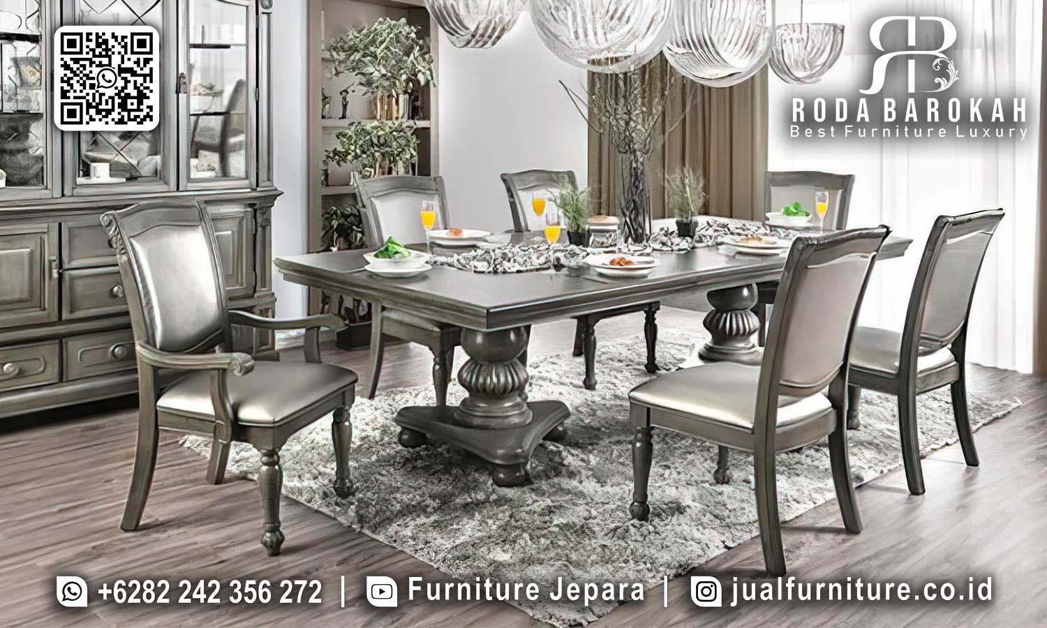 Meja Makan Klasik Mewah Brescia Kesan Refined SMM-689