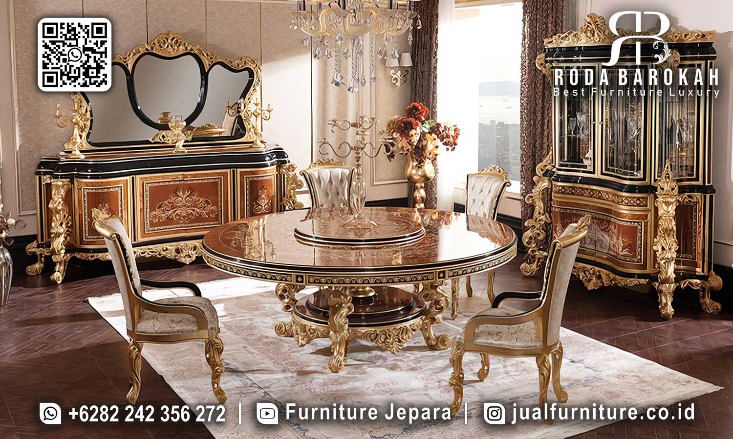 Meja Makan Mewah Bundar Tuscany Kesan Klasik SMM-717