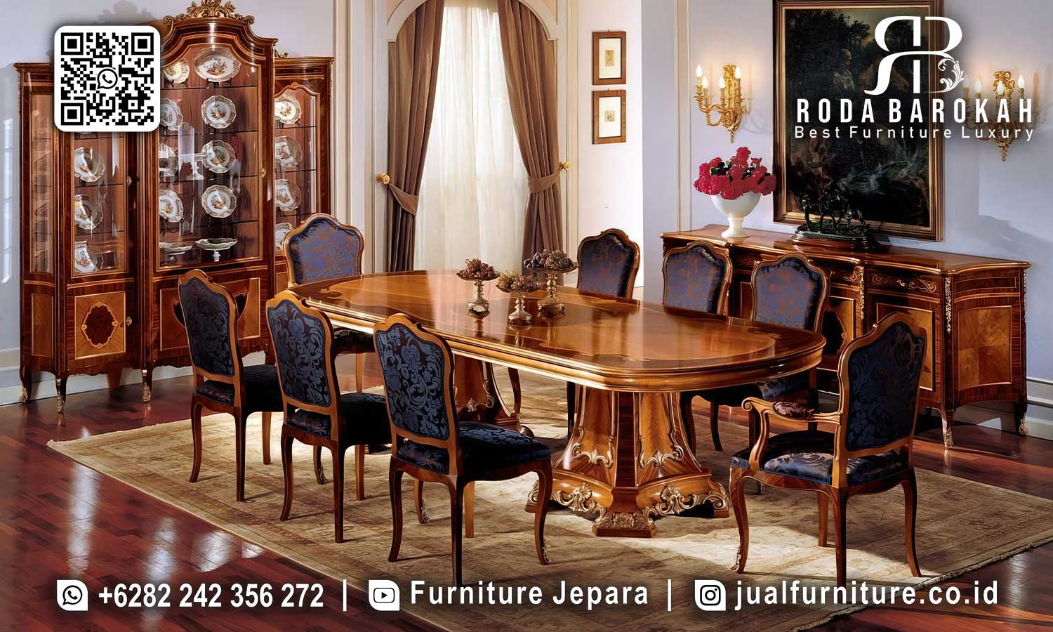 Meja Makan Mewah Jati Eleganza Motif Elegan SMM-667