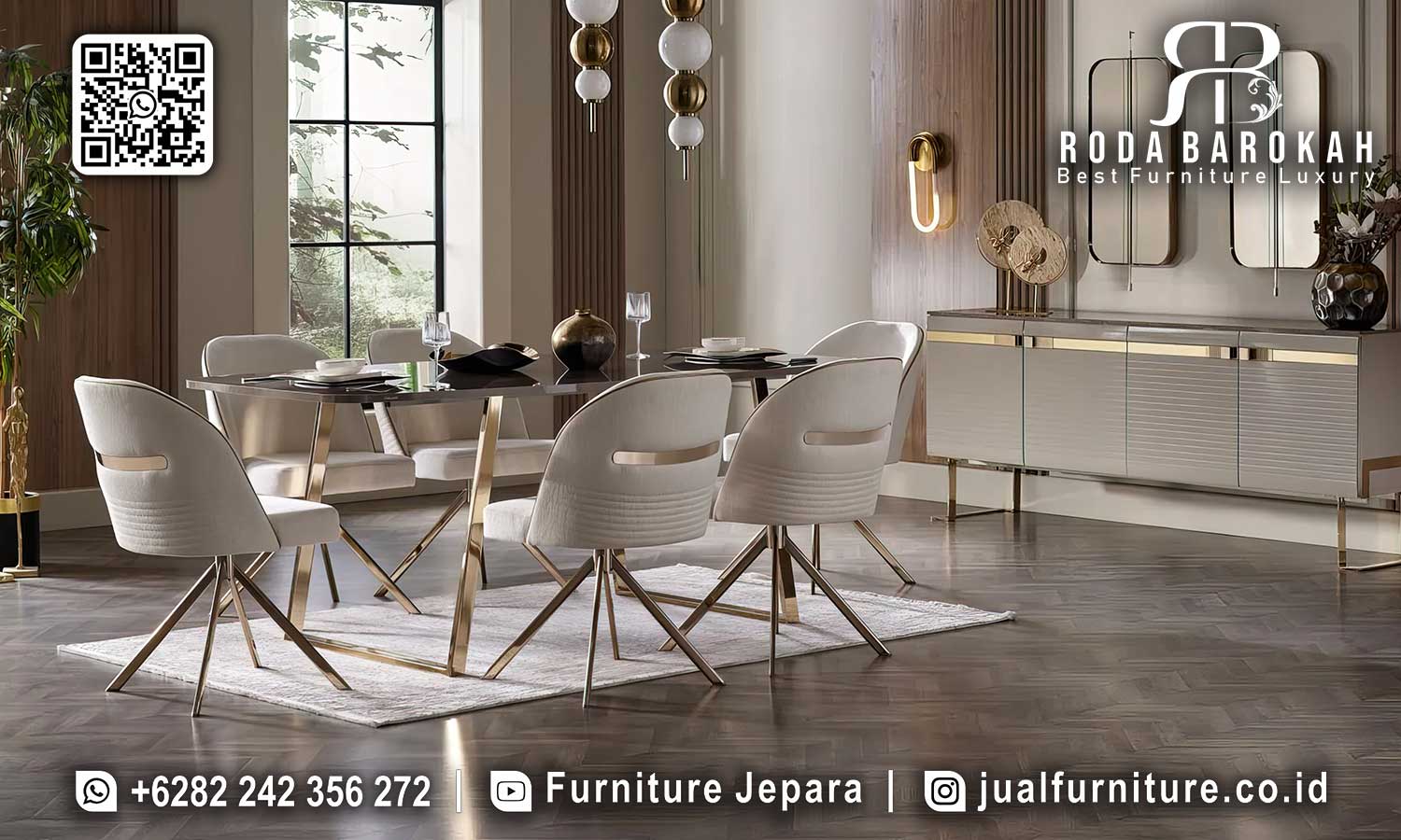 Meja Makan Mewah Model Jepara Cremona Desain Prestisius SMM-691
