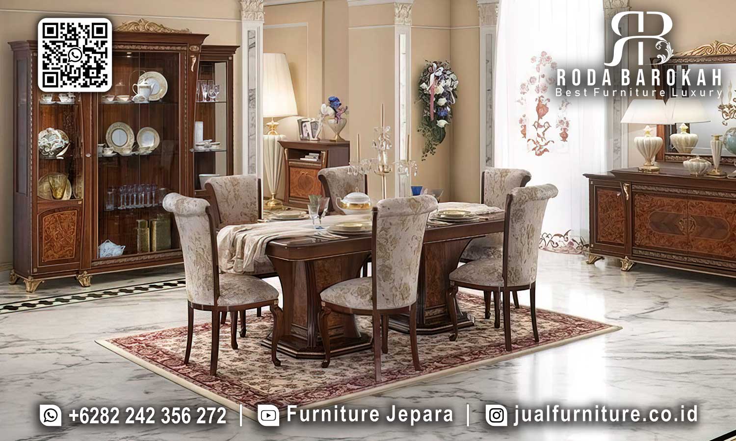 Meja Makan Natural Jati Portofino Konstruksi Solid SMM-722