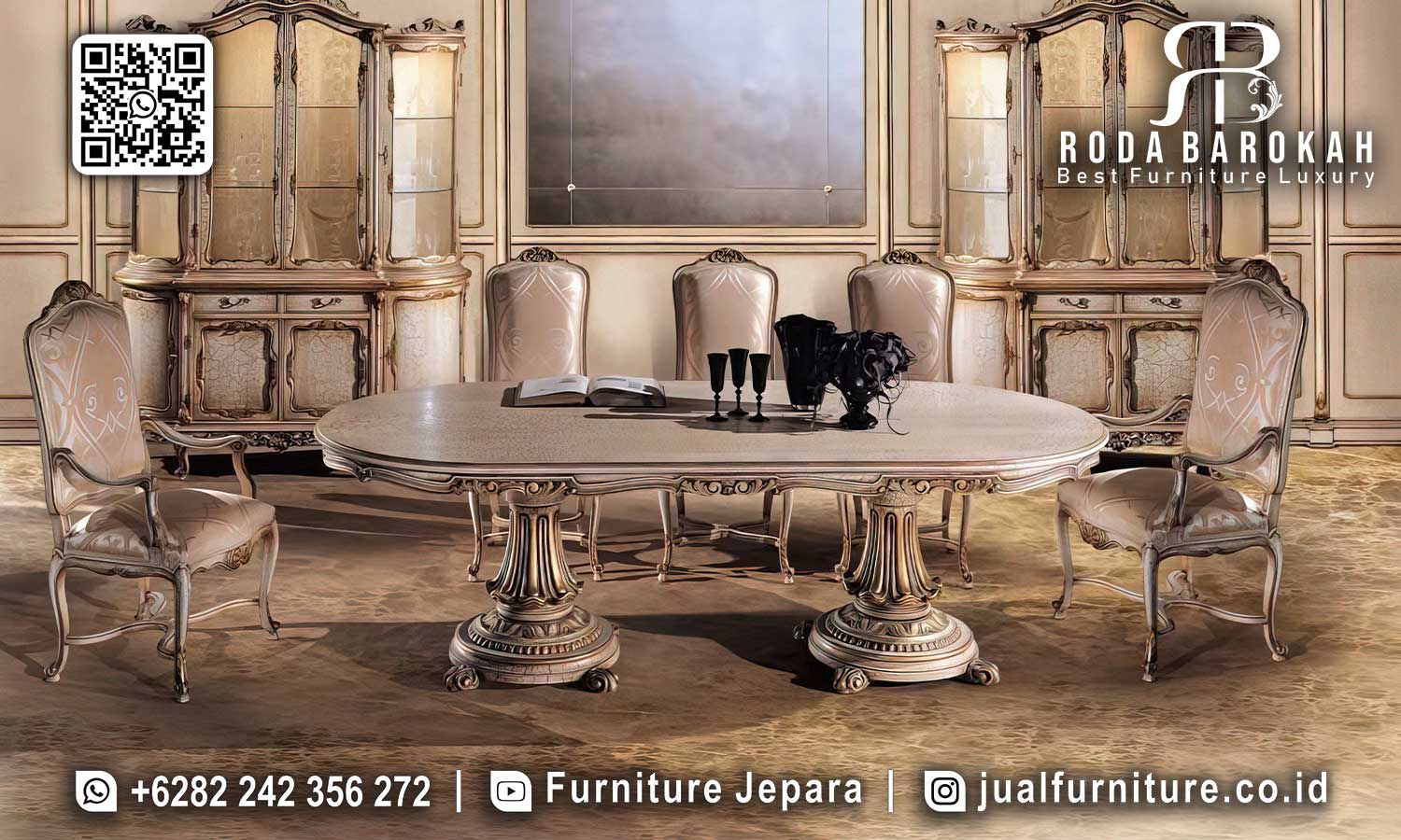 Meja Makan Oval Klasik Mewah Prestige Kerajinan Jepara SMM-673