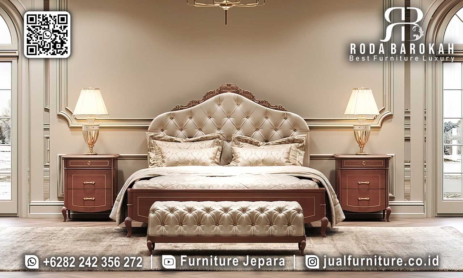 Model Tempat Tidur Jati Mewah Romanov Desain Berdetail STT-537