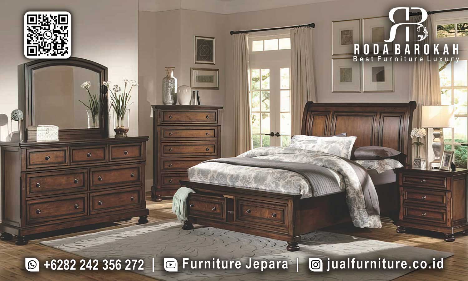 Set Kamar Jati Mewah Jepara Cordoba Kesan Klasik STT-543