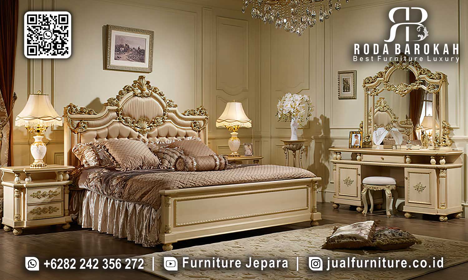 Set Kamar Tidur Jati Jepara Bergamo Desain Prestisius STT-556