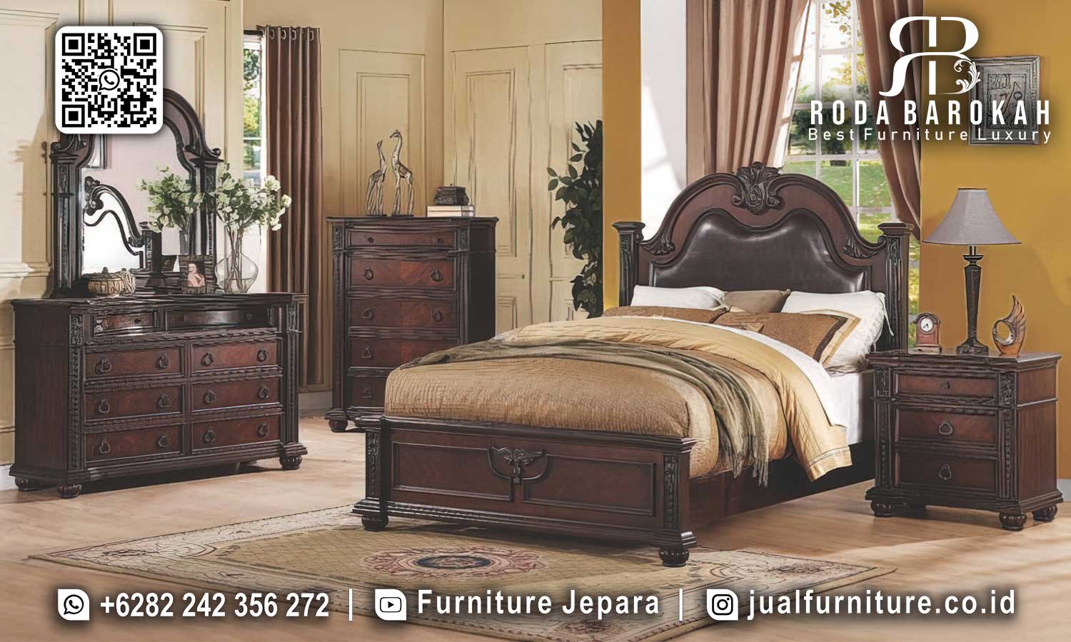 Set Kamar Tidur Mewah Jati Bourbon Kesan Prestisius STT-541