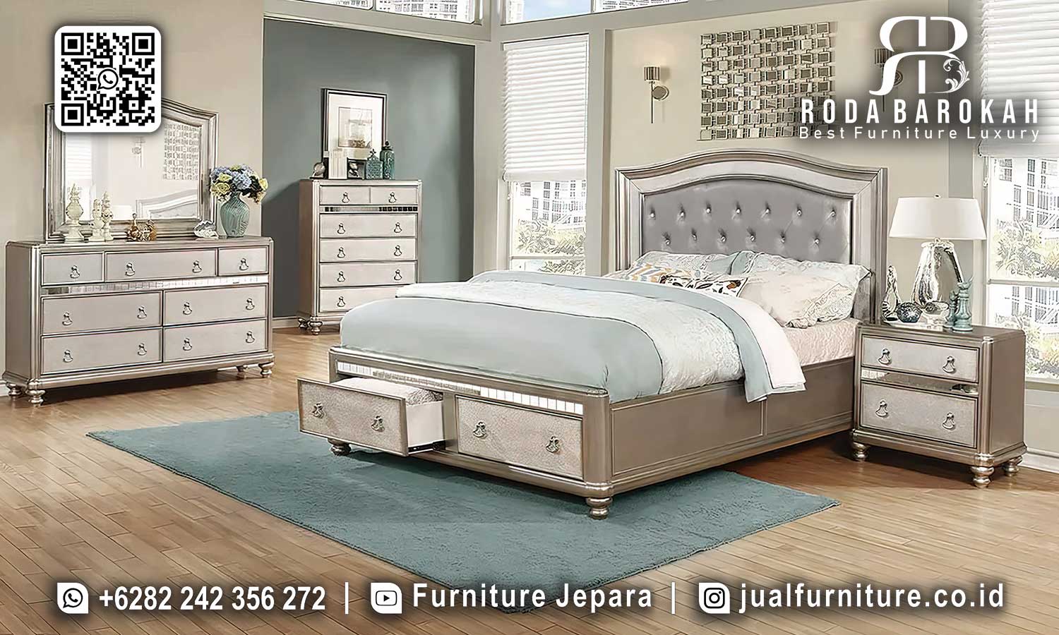 Set Kamar Tidur Mewah Klasik Romanov Pahatan Halus STT-554