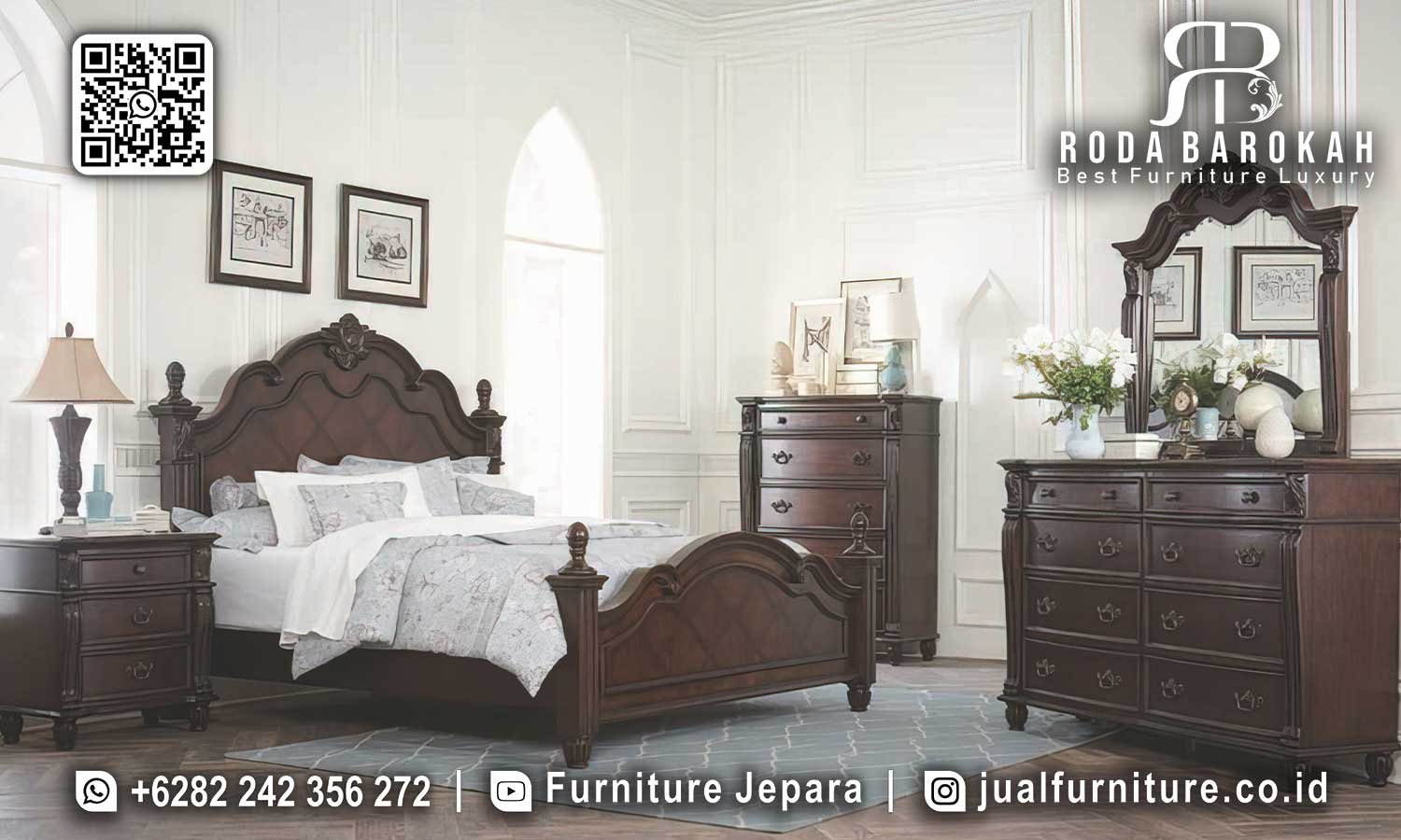 Set Tempat Tidur Jati Natural Villa Pahatan Detail STT-545
