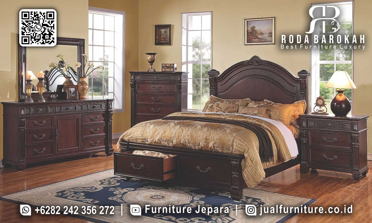 Set Tempat Tidur Lengkap Jati Splendore Craftsmanship Jepara STT-548