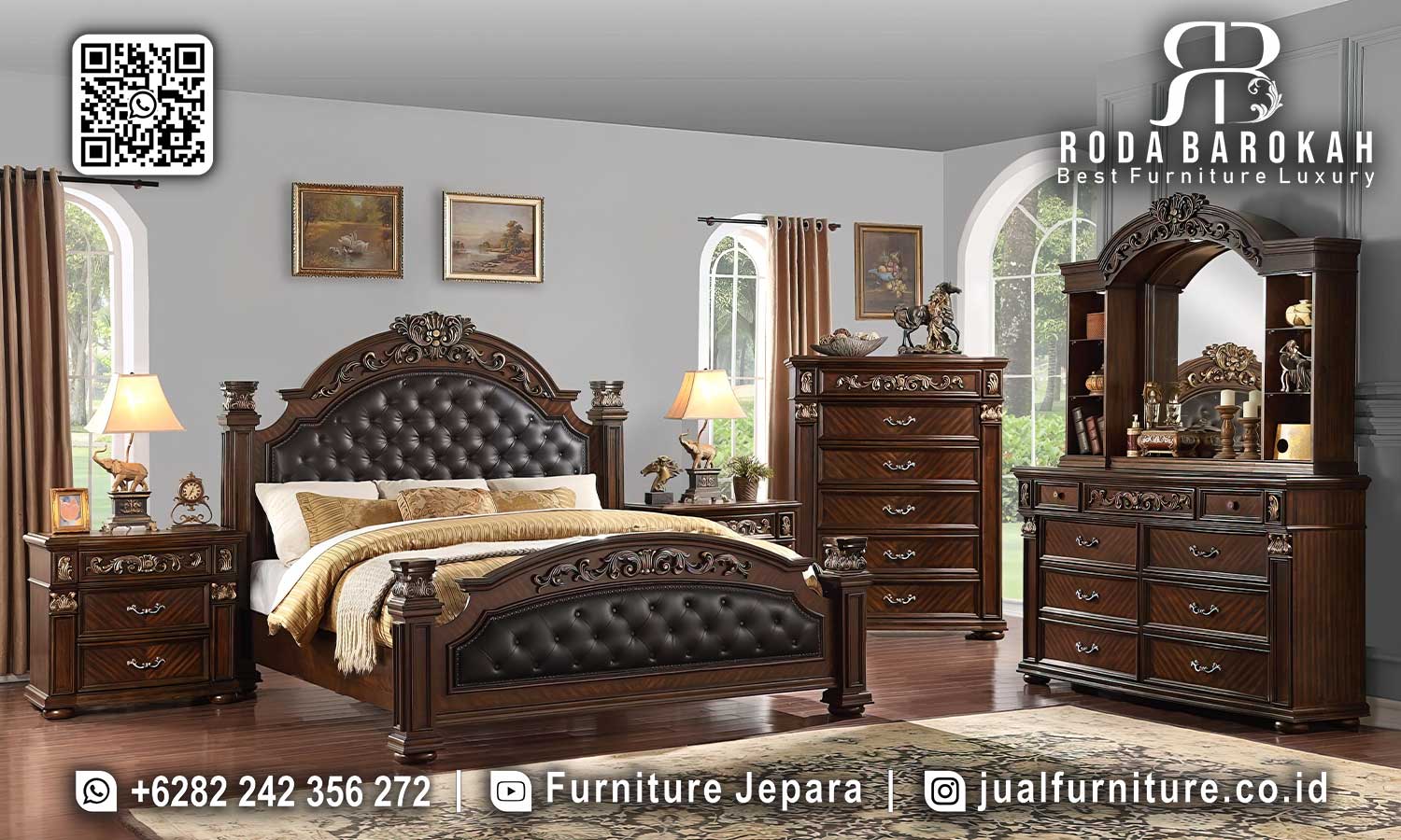 Set Tempat Tidur Mewah Jati Medici Tampilan Elegan STT-564