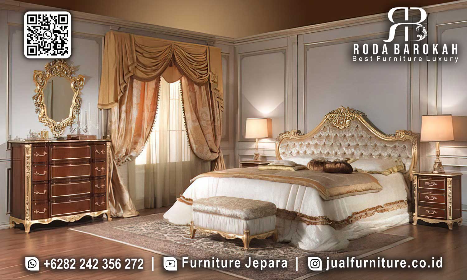 Set Tempat Tidur Mewah Siena Sentuhan Antik STT-533