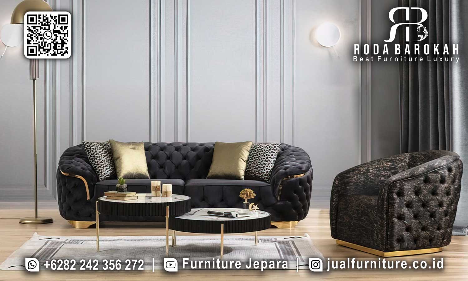 Sofa Tamu Mewah Button Tufting Cortile Mudah Dirawat STM-940