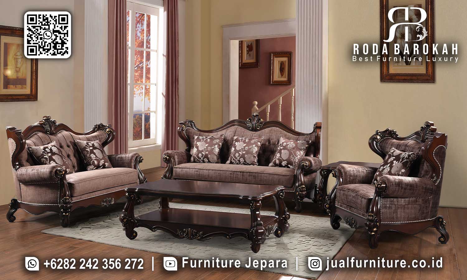 Sofa Tamu Mewah Jati Klasik Casablanca Nuansa Timeless STM-953