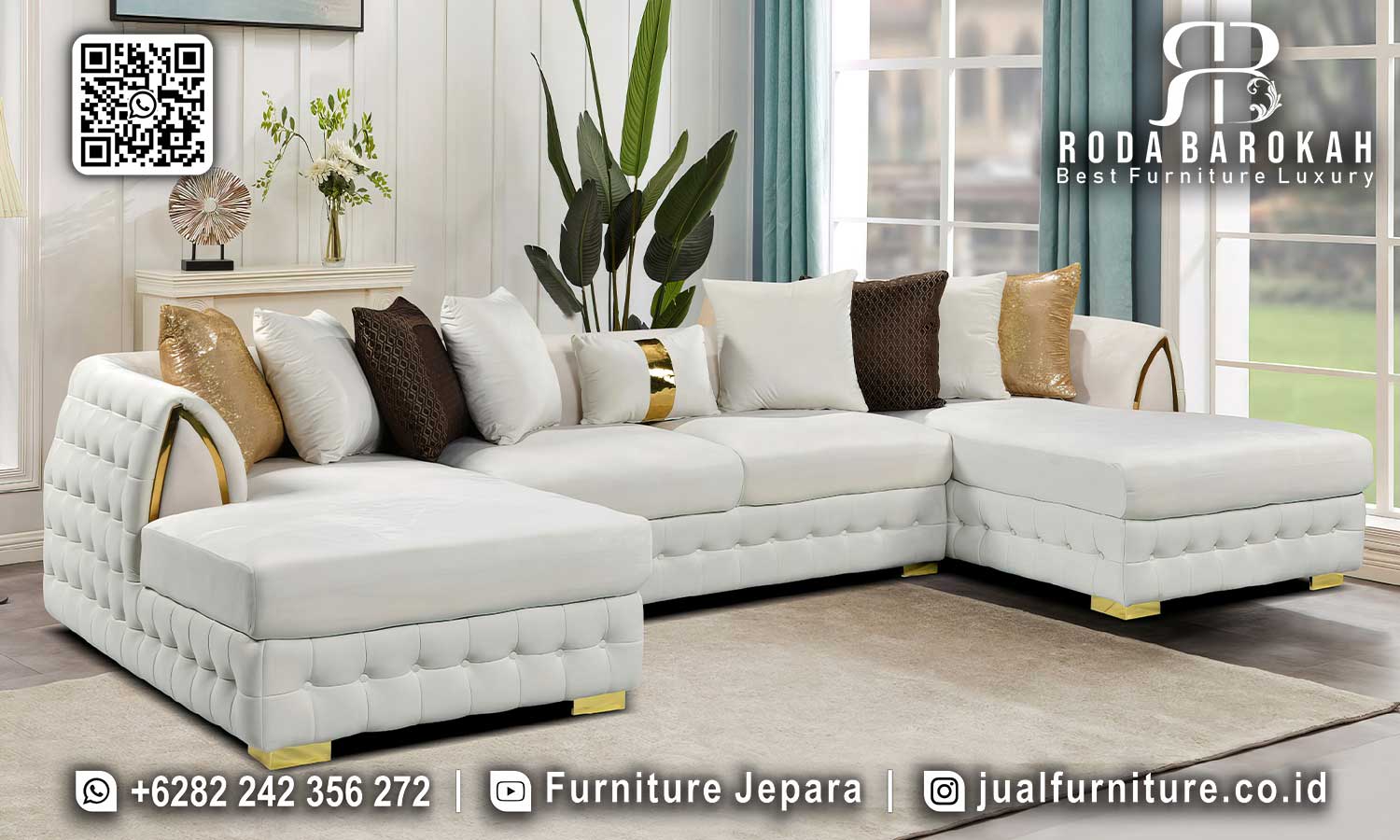 Sofa Tamu Mewah Letter U Florence Konstruksi Solid STM-954