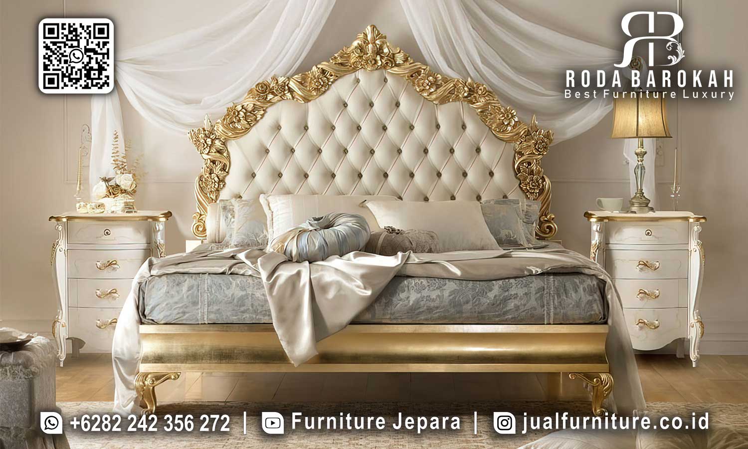 Tempat Tidur Mewah Gold Klasik Cortile Ukiran Presisi STT-532