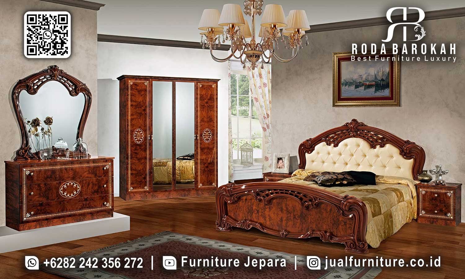 Tempat Tidur Mewah Jati Natural Romanov Pengerjaan Detail STT-575